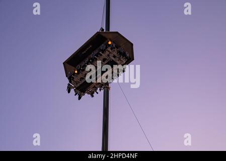 Dinner in the sky restaurant in front of Iconic Dubai Marina district. Stock Photo