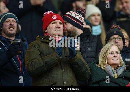 Huddersfield, England - 19 February 2022 - Hull Kingston Rovers fans during the Rugby League Betfred Super League Round 2 Huddersfield Giants vs Hull Kingston Rovers at John Smith's Stadium, Huddersfield, UK  Dean Williams Stock Photo