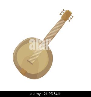 Colorful cartoon lute. String musical instrument. Music vector illustration for icon, badge, brochure or banner decoration Stock Vector