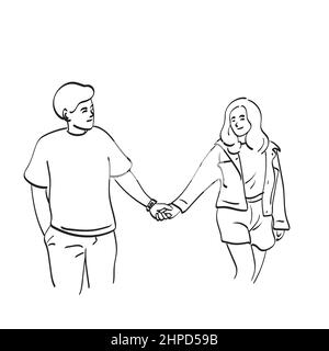 couple drawing sketch holding hands