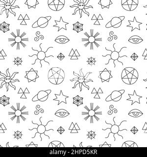 Esoteric seamless pattern with hand drawn magic symbols. Stock Vector