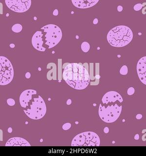 Lilac dinosaur eggs on a violet background. Vector seamless pattern Stock Vector