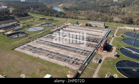 Wastewater Treatment Plant Aerial view Of Sewage Decontamination Process waste recycling concept Stock Photo