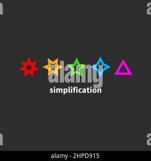 Simplification, transformation icon. Business logo, geometric shapes, metaphor for effective thinking Stock Vector