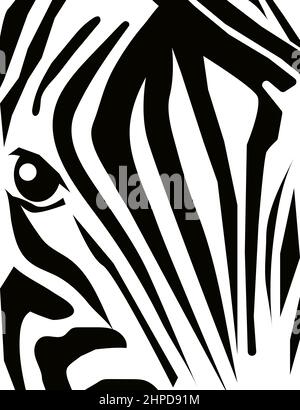Zebra head close up poster. Wild zebra background with stripes. Poster on wall with  wild African animal. Vector illustration Stock Vector
