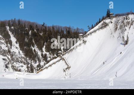 Winter landscape of the Montmorency Falls national park of the Sepaq (Beauport, Quebec city, Quebec, Canada). Stock Photo