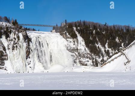 Winter landscape of the Montmorency Falls national park of the Sepaq (Beauport, Quebec city, Quebec, Canada). Stock Photo