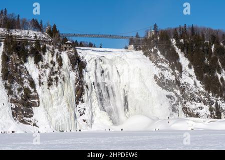 Winter landscape of the Montmorency Falls national park of the Sepaq (Beauport, Quebec city, Quebec, Canada). Stock Photo