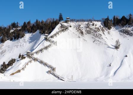 Winter landscape of the Montmorency Falls national park of the Sepaq (Beauport, Quebec city, Quebec, Canada). Stock Photo