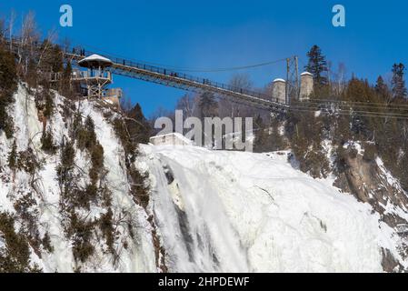 Winter landscape of the Montmorency Falls national park of the Sepaq (Beauport, Quebec city, Quebec, Canada). Stock Photo