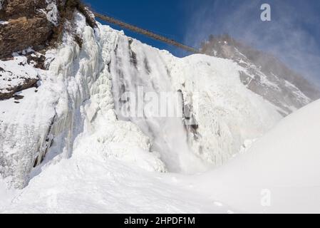 Winter landscape of the Montmorency Falls national park of the Sepaq (Beauport, Quebec city, Quebec, Canada). Stock Photo