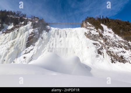 Winter landscape of the Montmorency Falls national park of the Sepaq (Beauport, Quebec city, Quebec, Canada). Stock Photo