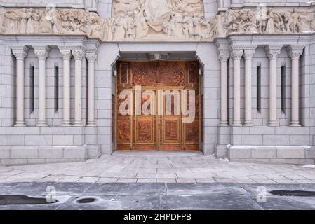 The doors of the Sainte-Anne-de-Beaupre Basilica dedicated to St Anne, Quebec, Canada Stock Photo