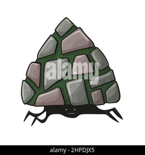 Crawling stone monster. Cute dark character in cartoon style isolated on white background. Stock Vector