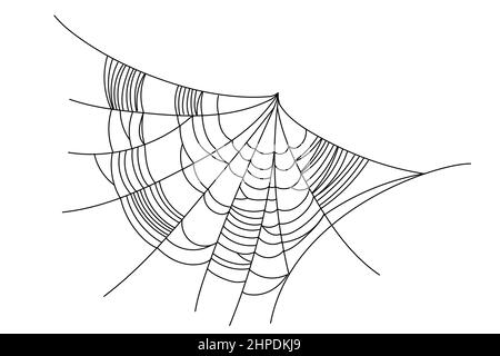 Spider web parts isolated on white background. Scary cobweb outline decor. Vector design elements for Halloween, horror, ghost or monster party, invitation and posters. Stock Vector