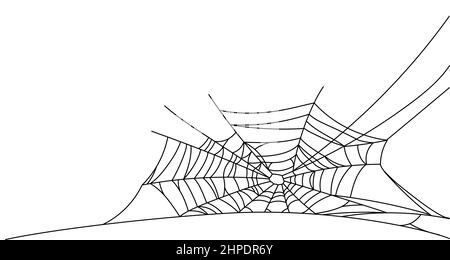 Spider web parts isolated on white background. Scary cobweb outline decor. Vector design elements for Halloween, horror, ghost or monster party, invitation and posters. Stock Vector