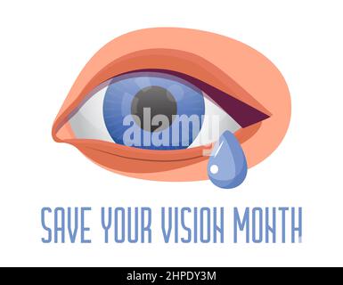 Save your vision month concept vector. Event is celebrated in March. Medical ophthalmologist eyesight check up illustration. Eye illustration for heal Stock Vector