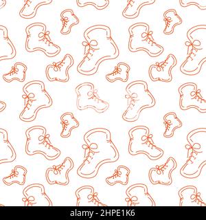 Seamless pattern of demi boots in a linear minimalist style in orange color. Vector repeat texture. Abstract background. Vector illustration. Stock Vector