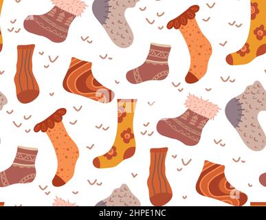 Vector cozy seamless pattern with warm socks in brown colors. Texture with  knitted clothes for legs. Wallpaper with stockings and golfs. Flat hand dra  Stock Vector Image & Art - Alamy