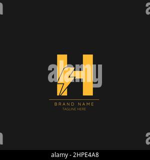 Initial H Letter with Lightning Bolt Logo Icon. Stock Vector