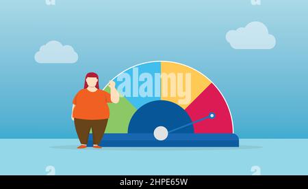 bmi body mass index with big woman and gauge scale indicator with modern flat style vector illustration Stock Photo