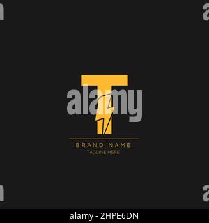 Initial T Letter with Lightning Bolt Logo Icon. Stock Vector