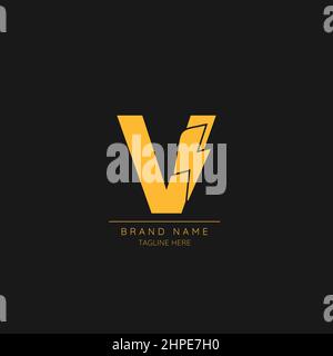Initial V Letter with Lightning Bolt Logo Icon. Stock Vector