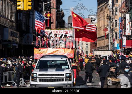 New York, NY - February 20, 2022: Atmosphere during Lunar New Year parade in Manhattan Chinatown Stock Photo