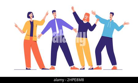 Vector illustration of a group of laughing joyful people. Editable stroke, global swatches Stock Vector