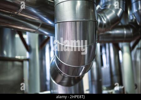 Heavy duty steel pipelines for pumping liquids. Stock Photo