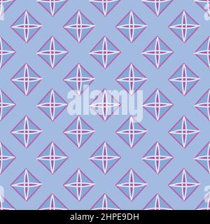 Geometric stars on blue background, seamless pattern. Stock Vector