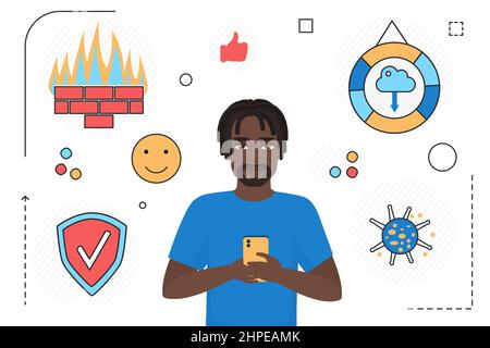 Online privacy and protection personal integrity data. Process of safeguarding and antiviruses digital system Stock Vector