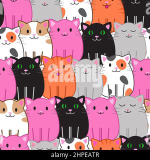 Seamless pattern with funny cartoon cats. Cute illustration in cartoon flat style. Print for textile, wrapping paper, kids clothes, nursery, design an Stock Vector