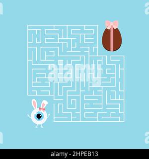 Easter bunny eyeball kids maze game worksheet illustration Stock Vector
