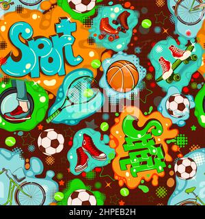 Abstract Seamless pattern graffiti street sport, wrapping paper. Comics repeated ornament. Vector illustration Stock Vector