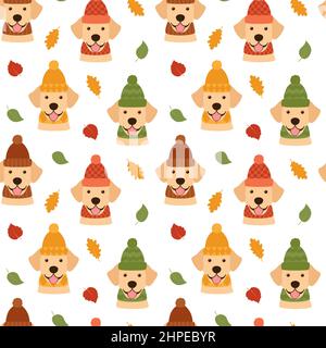 Seamless pattern with dogs and leaves, vector illustration Stock Vector