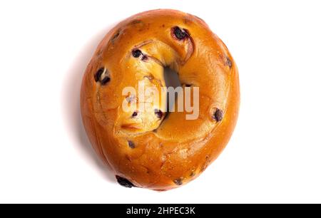 A Single Blueberry Bagel Isolated on a White Background Stock Photo