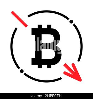 Cost reduction- decrease bitcoin icon. Vector symbol image isolated on background . Stock Vector
