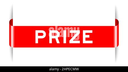 Red color inserted label banner with word prize on white background Stock Vector