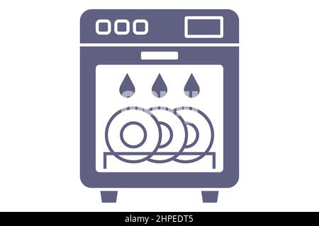 dishwasher icon with clean plates. wash dishes with water. flat vector illustration. Stock Vector