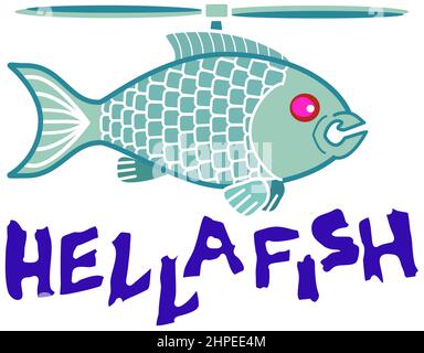 fish with a helicopter blade on top, helafish Stock Vector