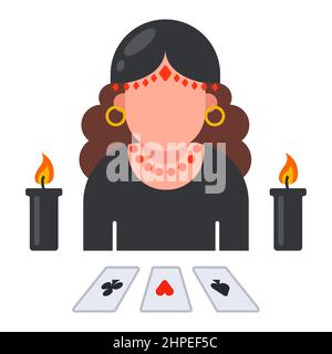 fortune teller icon with laid out cards. predict the fate of a person. flat vector illustration. Stock Vector