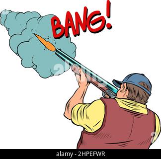 The hunter is a man with a gun shooting. Sports shooting. Hobby Stock Vector
