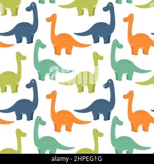 Bright seamless pattern with dinosaurs, vector illustration Stock Vector