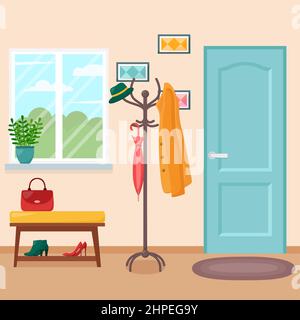 Home hallway interior with door, vector illustration Stock Vector