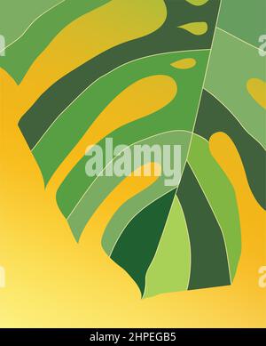 Split Leaf Philodendron, vector illustration on gradient background. Stock Vector
