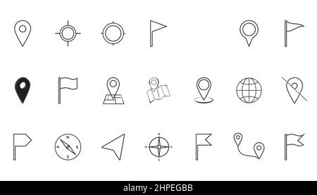 Location icons set. Vector illustration. Flat. Stock Vector