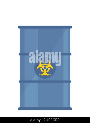 Barrel of biohazard waste. Barrel with biohazard icon on it. Ecology, environmental pollution, waste. Flat style vector illustration Stock Vector