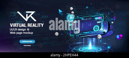 Virtual reality 3D helmet with HUD interface and cyberspace Stock Vector