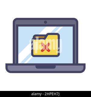 icon delete yellow folder from laptop. flat vector illustration. Stock Vector